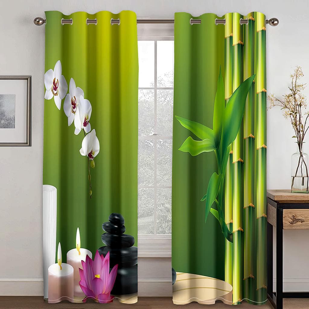 Bamboo Curtains Bamboo 3D Printed Nature Wood Natural Zen Asian Chinese Style Wildlife Home Decor Living Room Bedroom 170W200H(CM)67x78in&Hook