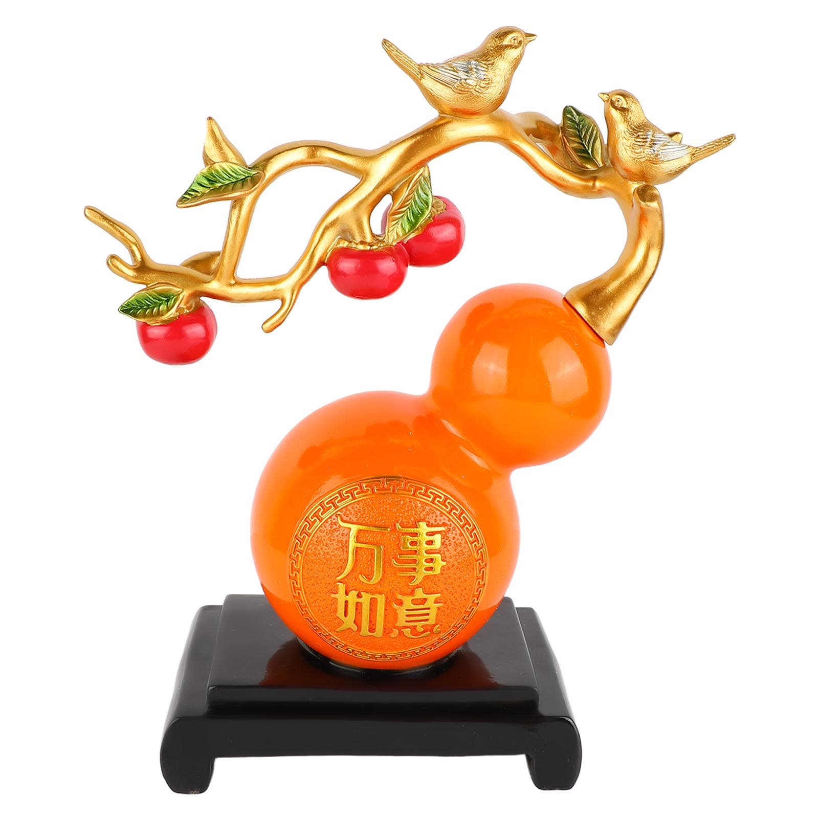 Resin Gourd Statue Good Luck Hand Painted Flat Bottom Chinese Feng Shui Gourd for Office Desktop