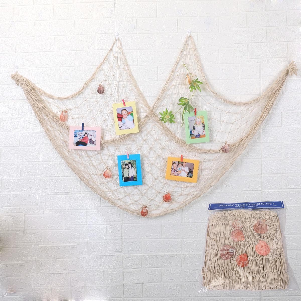 Mediterranean Decorative Fishing Net Mixed Size Mediterranean Style Nautical Decorative Fishing Net Wall Hangings Decoration Sea Shells 1x2m beige