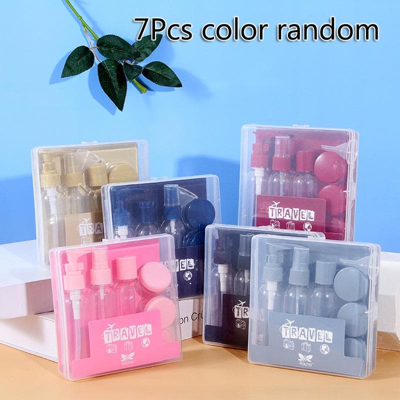 7/9Pcs Refillable Travel Bottle Set Dispensing Spray Lotion Shower Gel Essence Shampoo Cosmetic Empty Container Makeup Storage