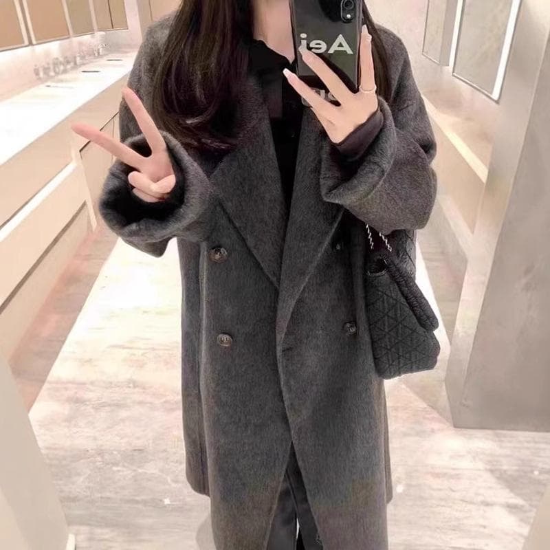 Black and Gray Double-sided Cashmere Coat for Women In Autumn and Winter New Mid-length Woolen Woolen Korean Style High-end Coat S