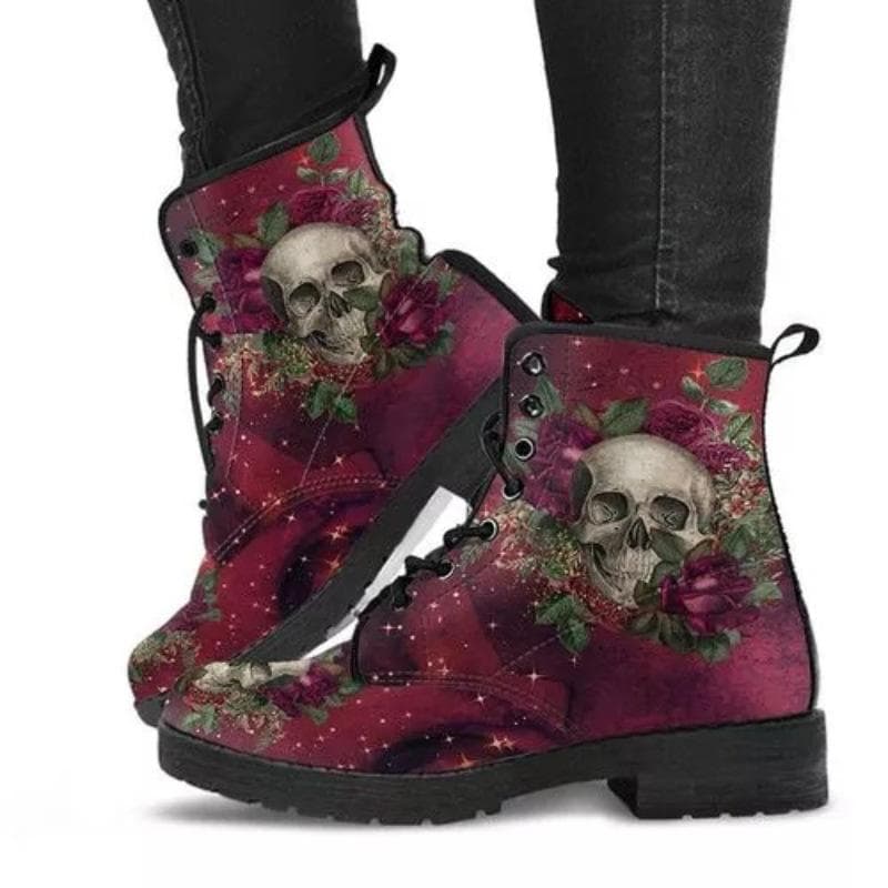 Gothic Printed Women Boots New Autumn Winter Large Size Leather Boots Women Shoes Fashion Lace Up Platform Boots Halloween Shoes 41