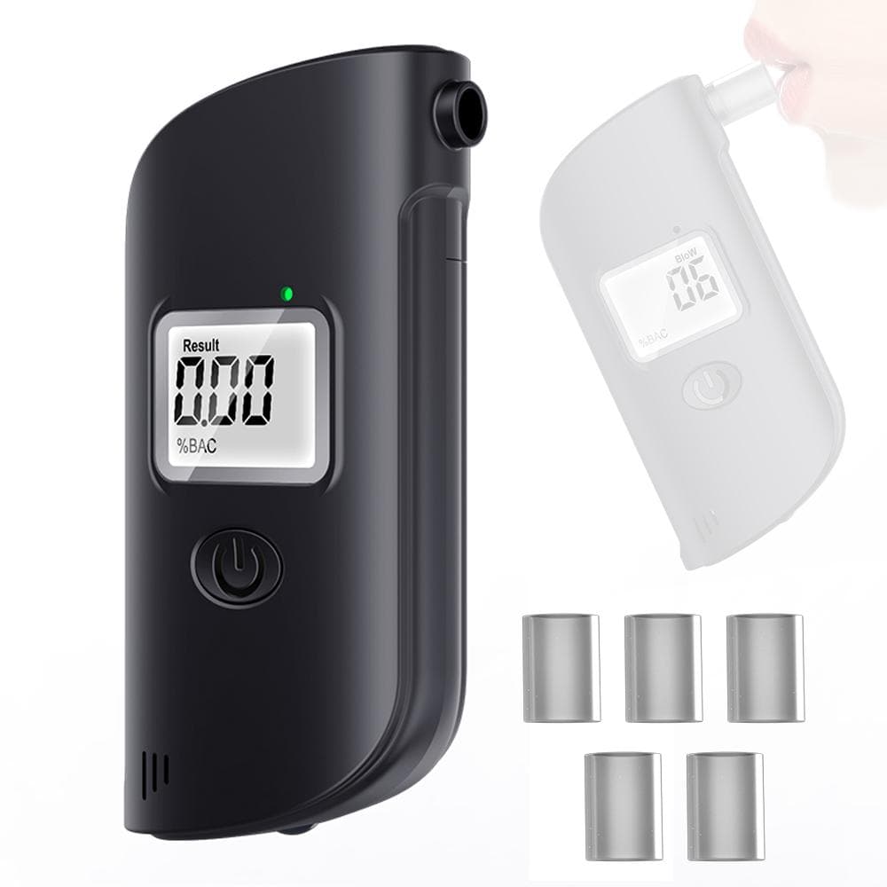 Alcohol Tester Portable High Accuracy Breathalyzer Breath Alcohol Detector with LED Light and 5 0 black