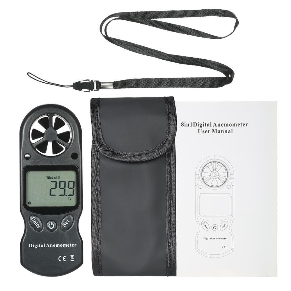 8 in 1 Handheld Digital Anemometer Wind Speed/Temperature/Humidity/Wind black