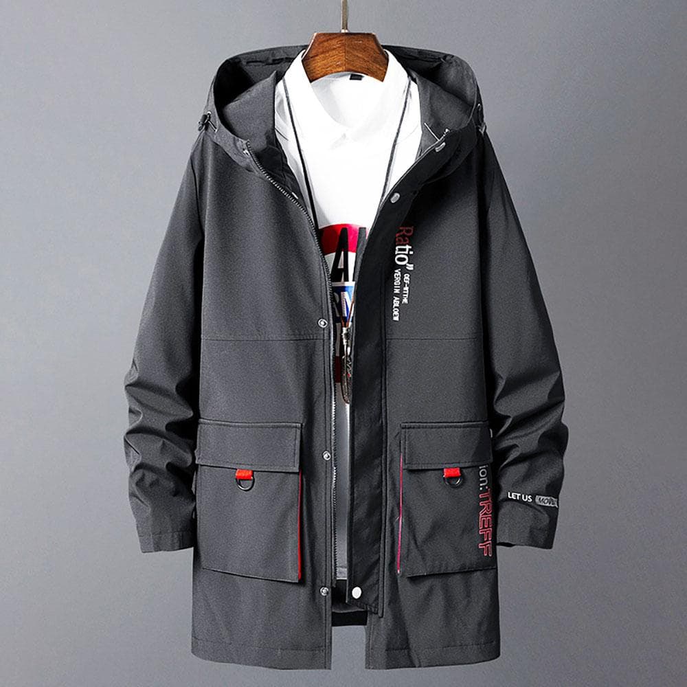 Spring and Autumn Men's Large Size Loose Mid-length Hooded Windbreaker 8XL grey