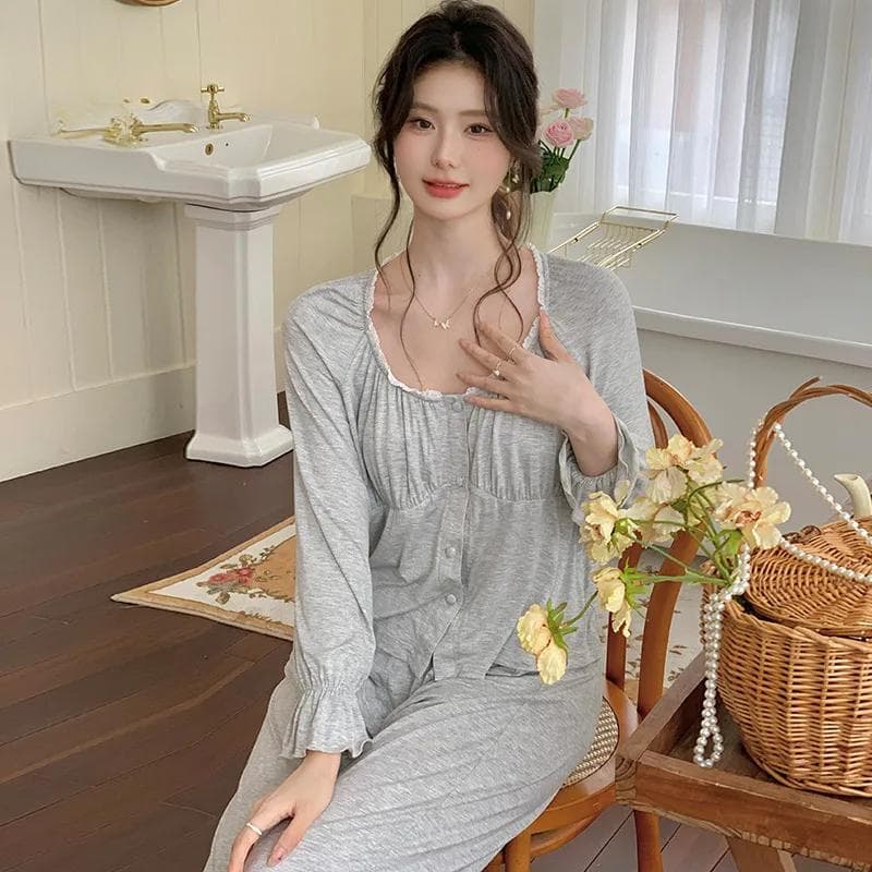 Pajamas Women's Autumn New Cotton Crewneck Long-sleeved Trousers Style Outwear XL