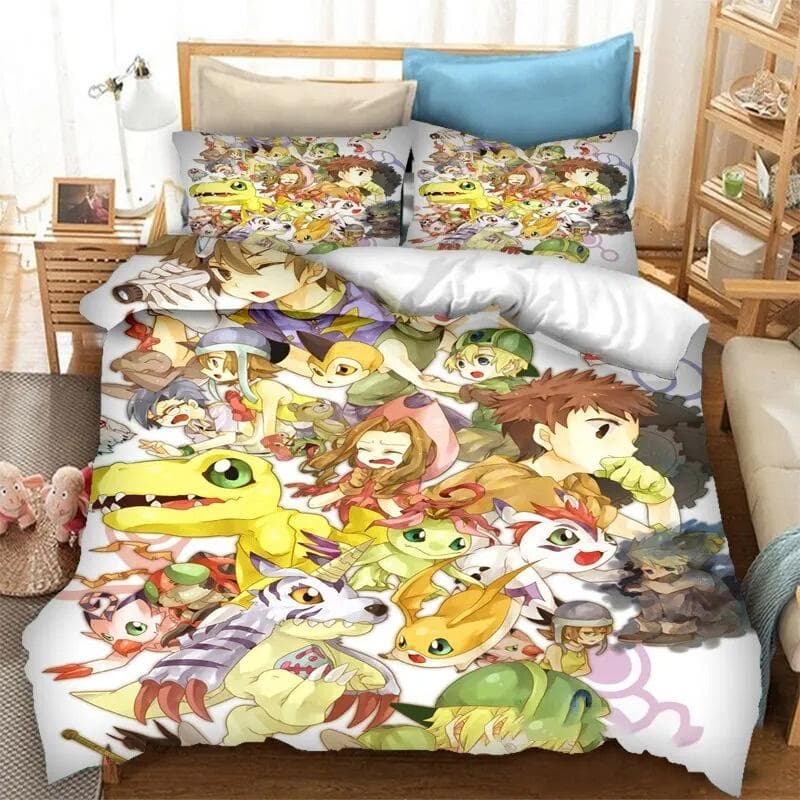 Anime Digimon Adventure Bedding Set,Duvet Cover Comforter Bed Set Quilt Cover Pillowcase,King Queen Twin Size Boys Girls Adultse 135x200cm 2pcs