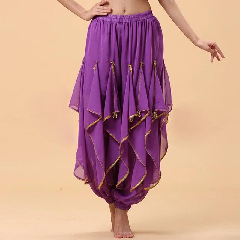 Chiffon Belly Dance Harem Pants Arabic Halloween Lantern Shiny Sequins Pants Fancy Pants Bloomers Trousers For Dancing Women One size purple