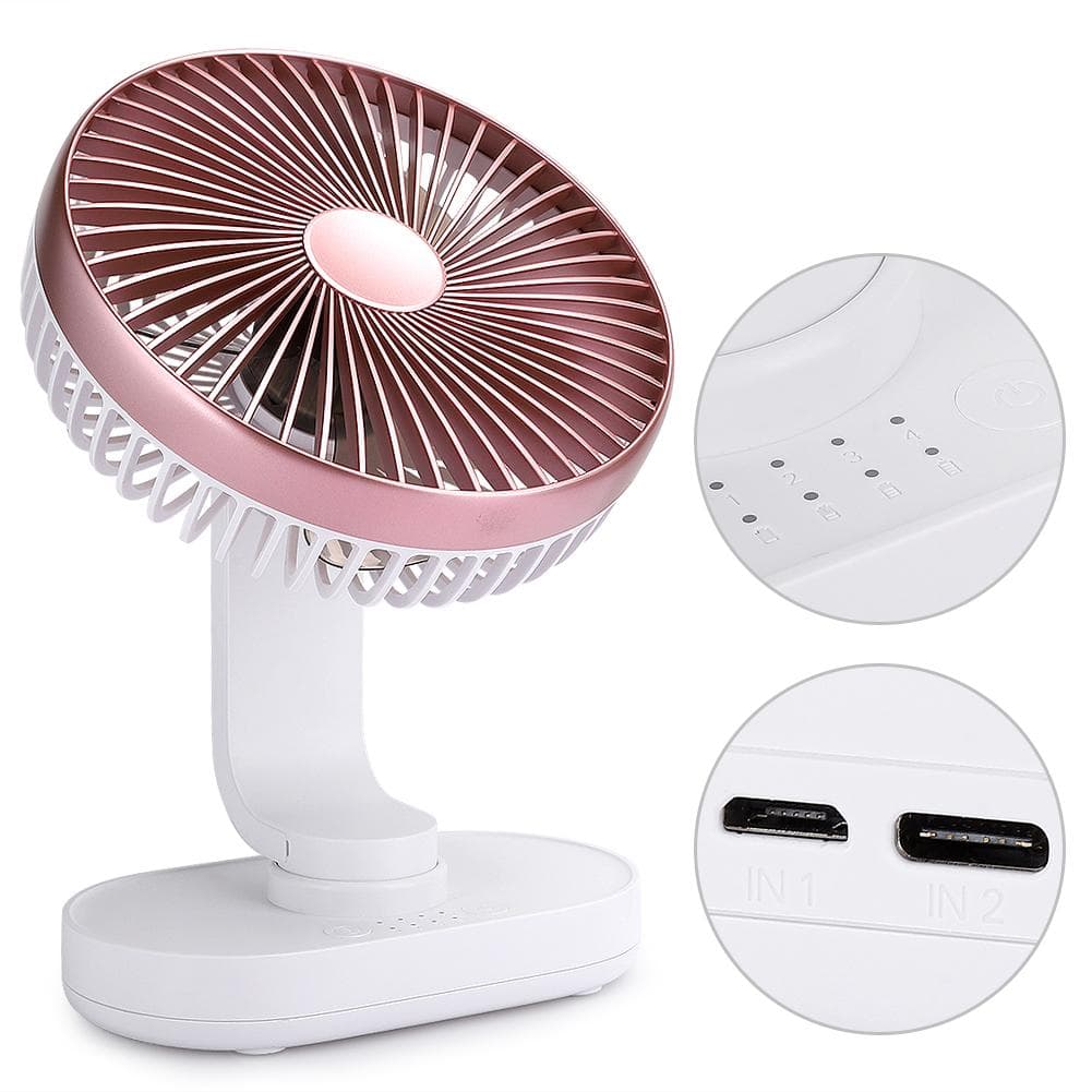USB Desktop Fan Mini 4‑Speed Small Rechargeable Home Office Desk Mute Table Shaking FansRose Gold rose gold