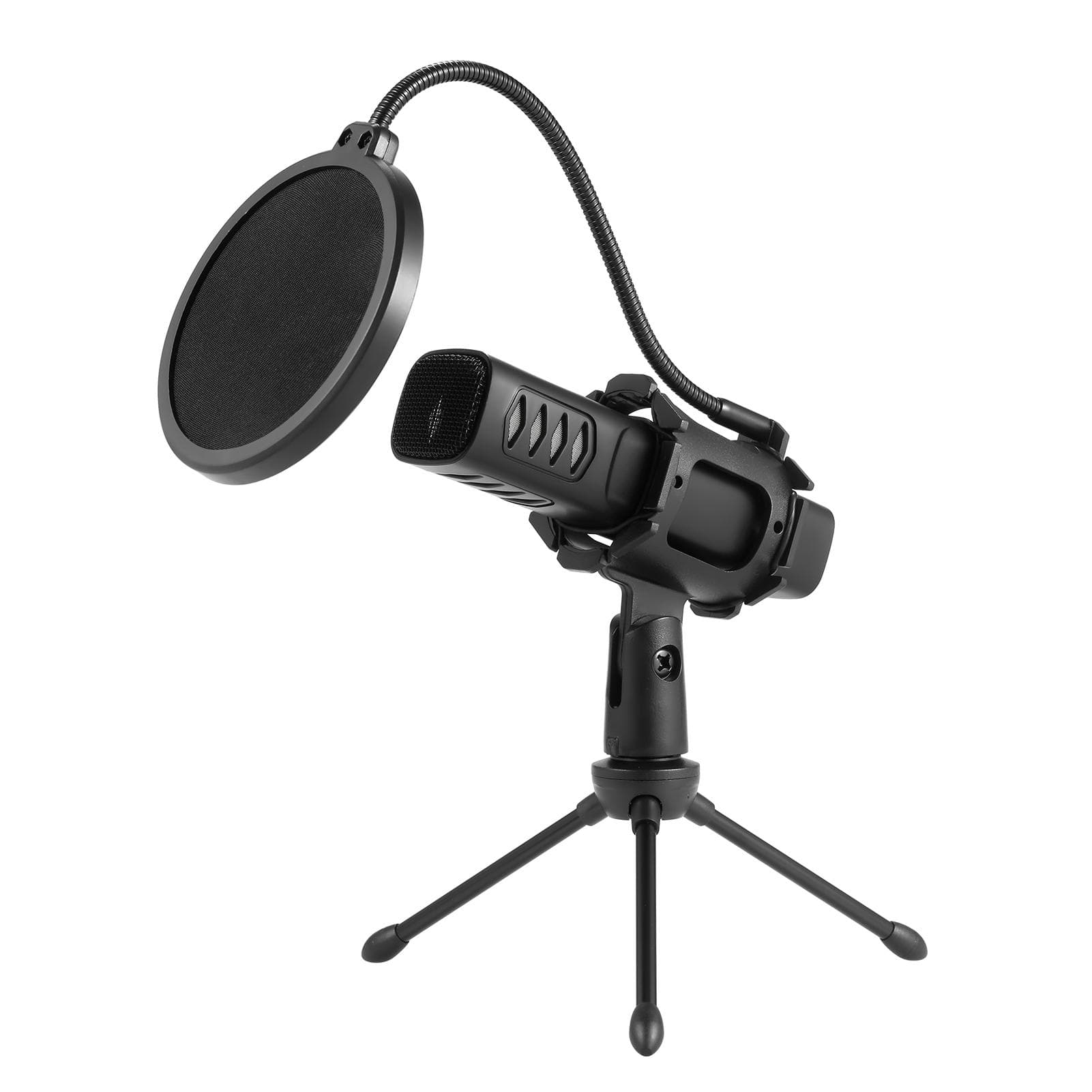 USB Microphone Cardioid Condenser Mic with Tripod Stand Pop Filter Shock Mount for Gaming Streaming black