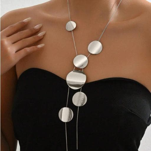 1pc Elegant Statement Style Geometric Round Glossy Brushed Irregular Thin Snake Chain Long Pendant Necklace Jewelry for Women silver