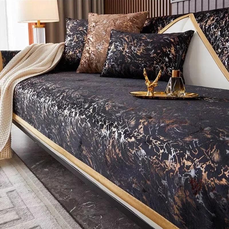 Gilded Pattern Dutch Velvet Sofa Covers Sofas Towel Anti-slip Couch Protector Slipcover Sofa Blanket for Living Room Yellow Edge 110x160cm 1pcs