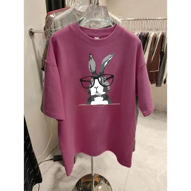 Short-sleeved T-shirt for Women Korean Style Loose Casual and Fashionable Versatile Top Thickened Spring, Autumn and Winter 4XL