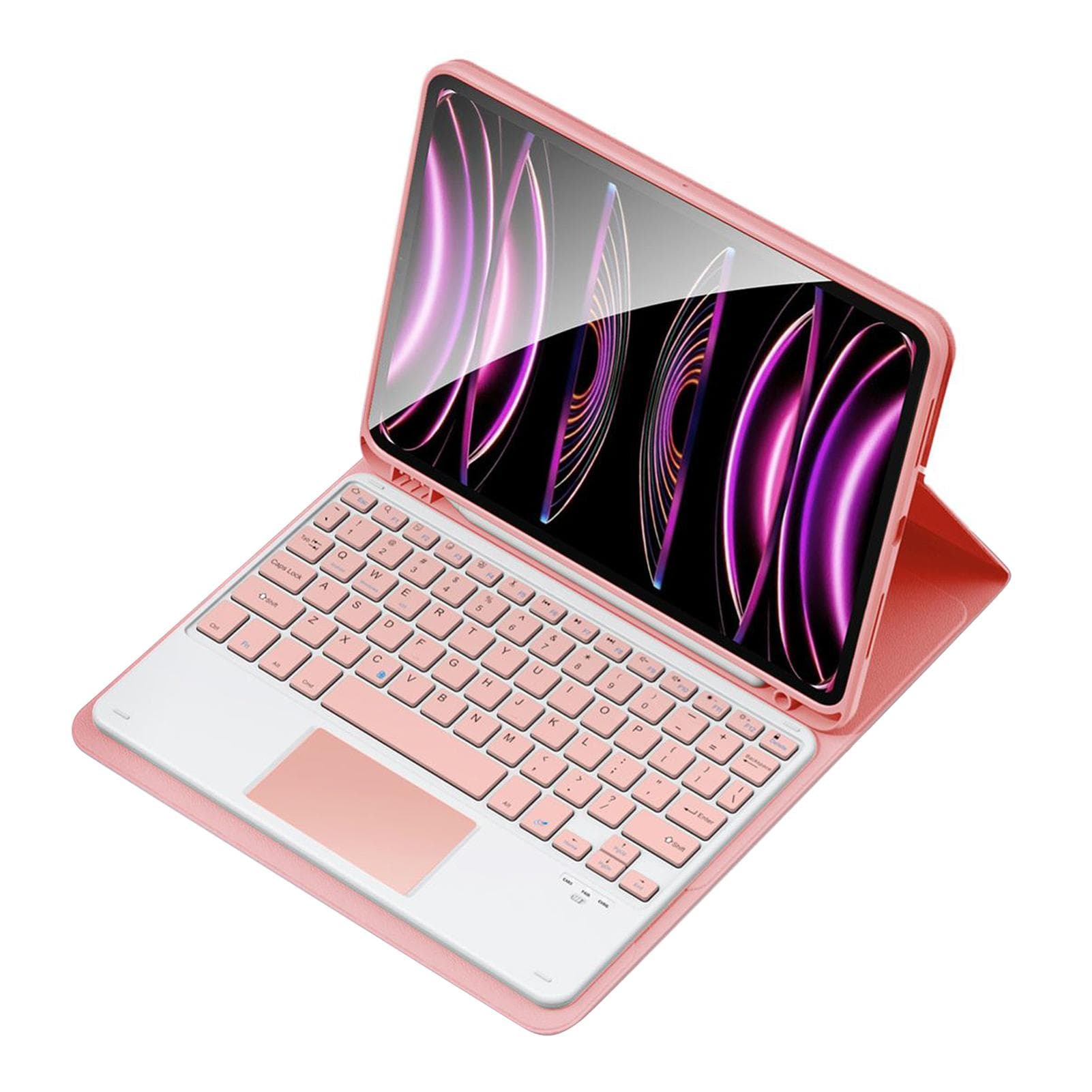 Wireless BT Keyboard USB Keypad with PU Leather Protecting Case for Tablet Compatible with iPad 10 model pink