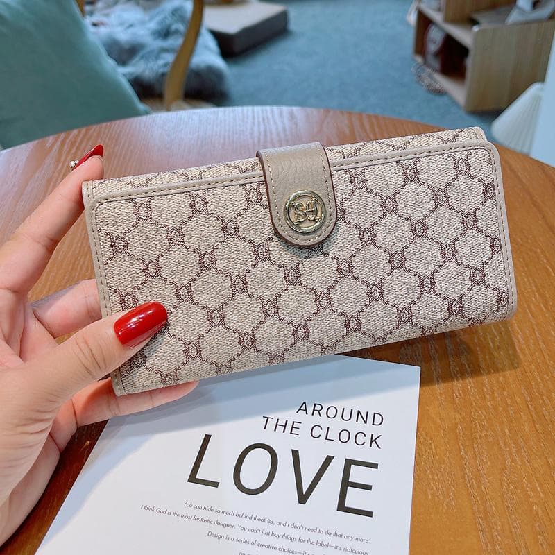 2024 New Genuine Leather Women Wallets Fashion Brand Design Long Purse Triumphal Arch Clutch Bag Calfskin Billfold Card Holders grey