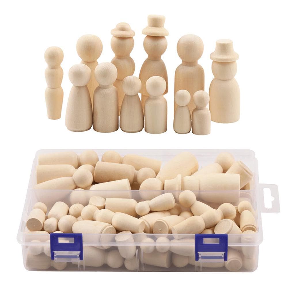 55pcs Wooden Peg Dolls Unpainted Kids Birthday Gifts Handmade Unfinished Weddings Cake Dolls Decor Wood