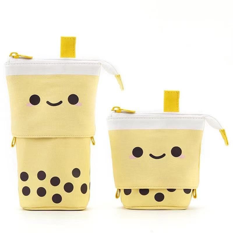 Standing Milk Tea Pencil Case Cute Telescopic Pen Holder Students Stationery Pouch Pen Box for School Office Supplies Pencil Bag