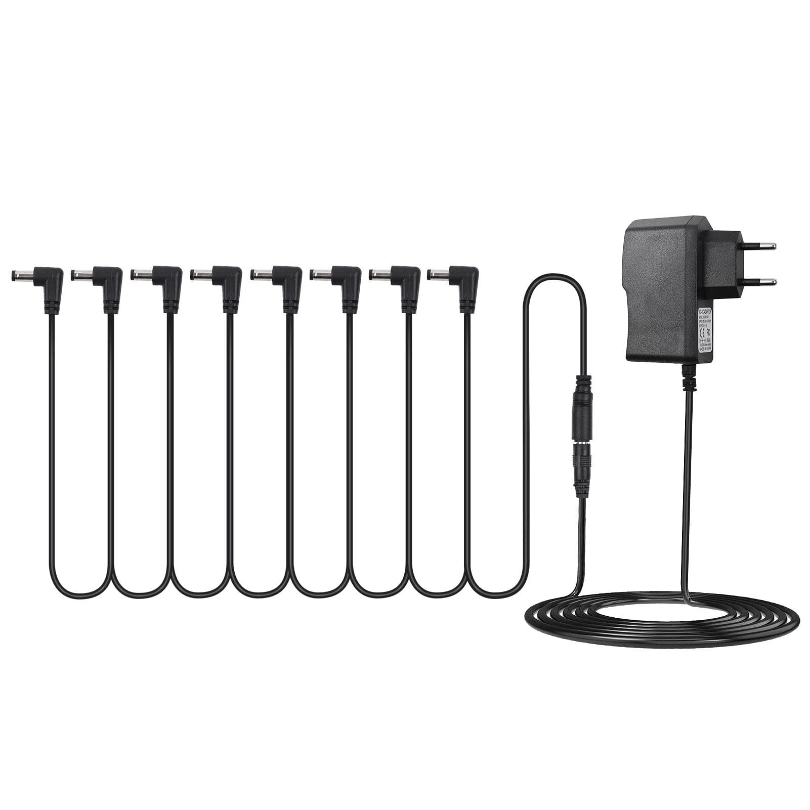 Guitar Effect Pedal Power Supply Adapter with 8 Ways Daisy Chain Cable Power Line Right Angle EU Plug