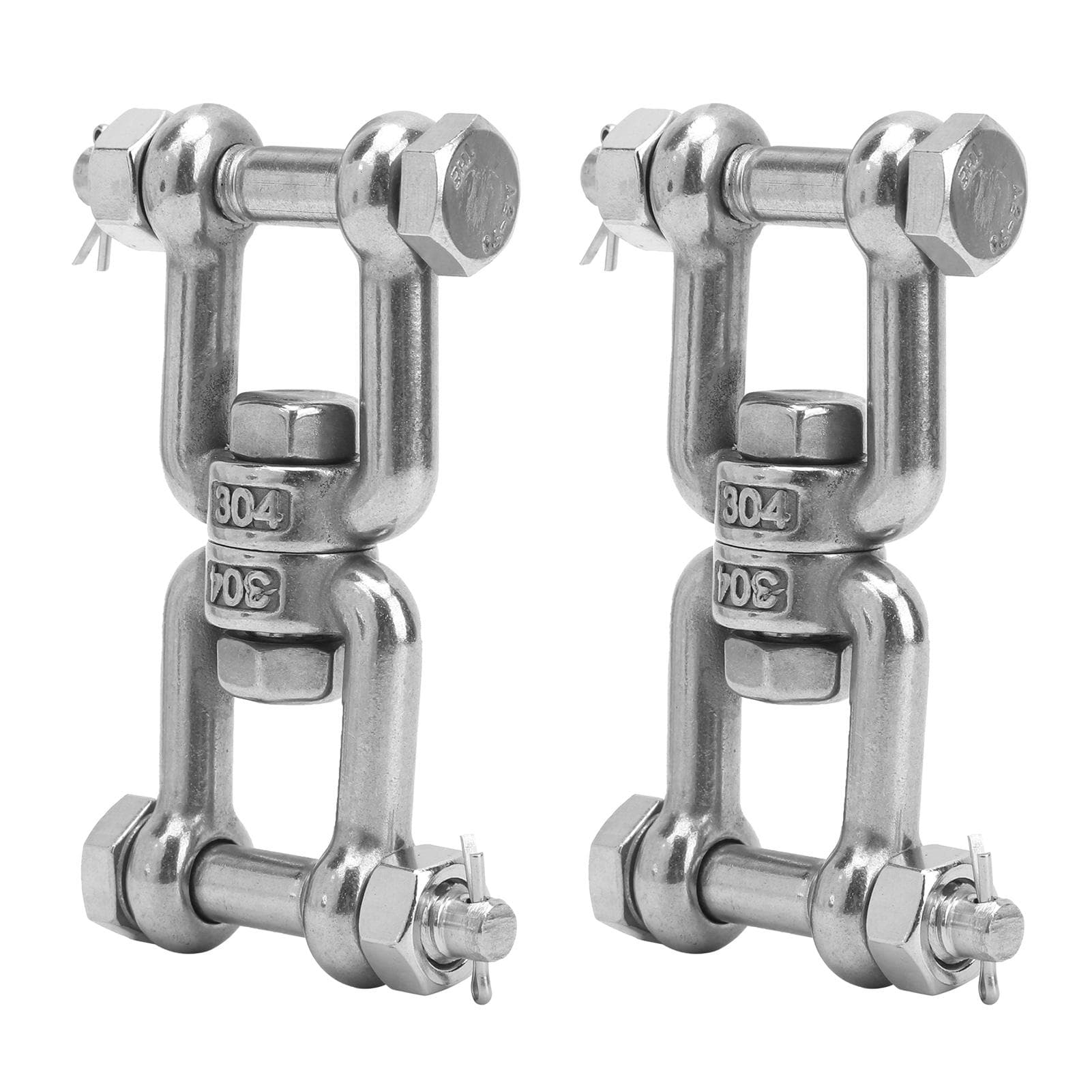2Pcs Anchor Swivel Shackle 304 Stainless Steel Rotating Ring Connector with Insurance M10