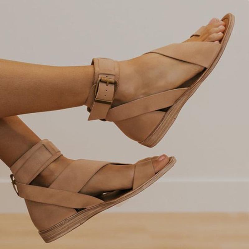 Summer Women's Shoes Flat Sandals Female Open-Toe Shoes Women Sandals Casual Roman Style 41 khaki