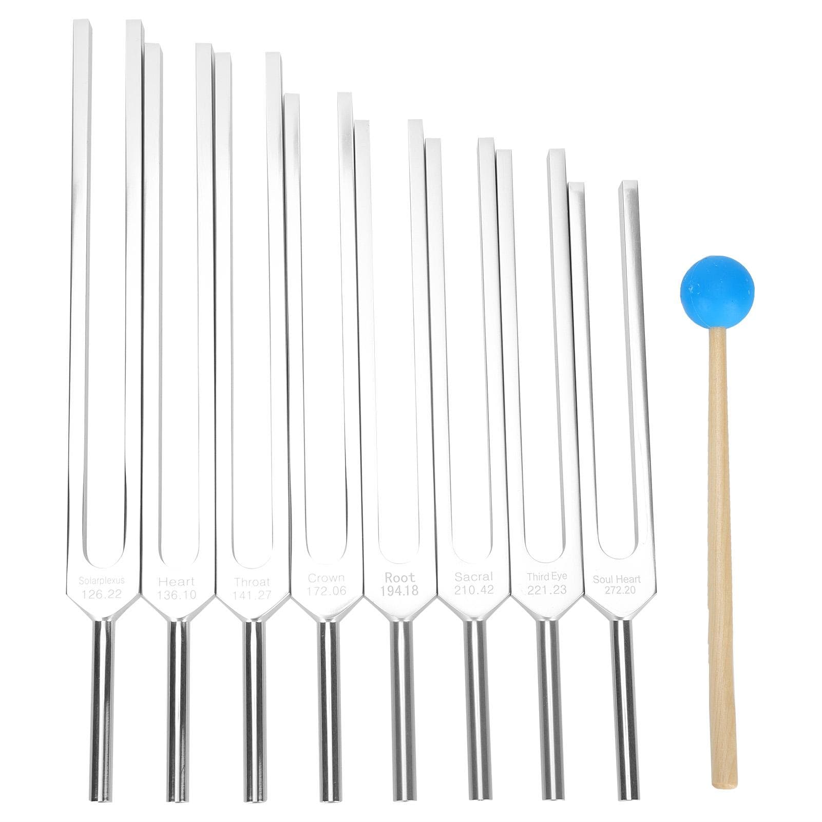 8pcs Extended Length Tuning Forks Hammer Tool Set Sound Healing Improve Sleep Tuning Fork Set