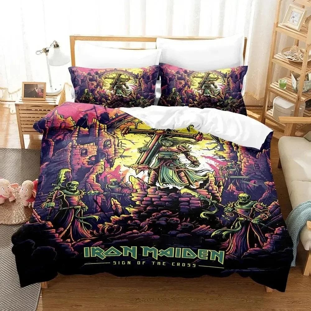 Iron Heavy Metal Maidens Bedding Set Duvet Cover Bed Set Quilt Cover Pillowcase Comforter king Queen Size Boys Adult Bedding Set 135x200cm 2pcs