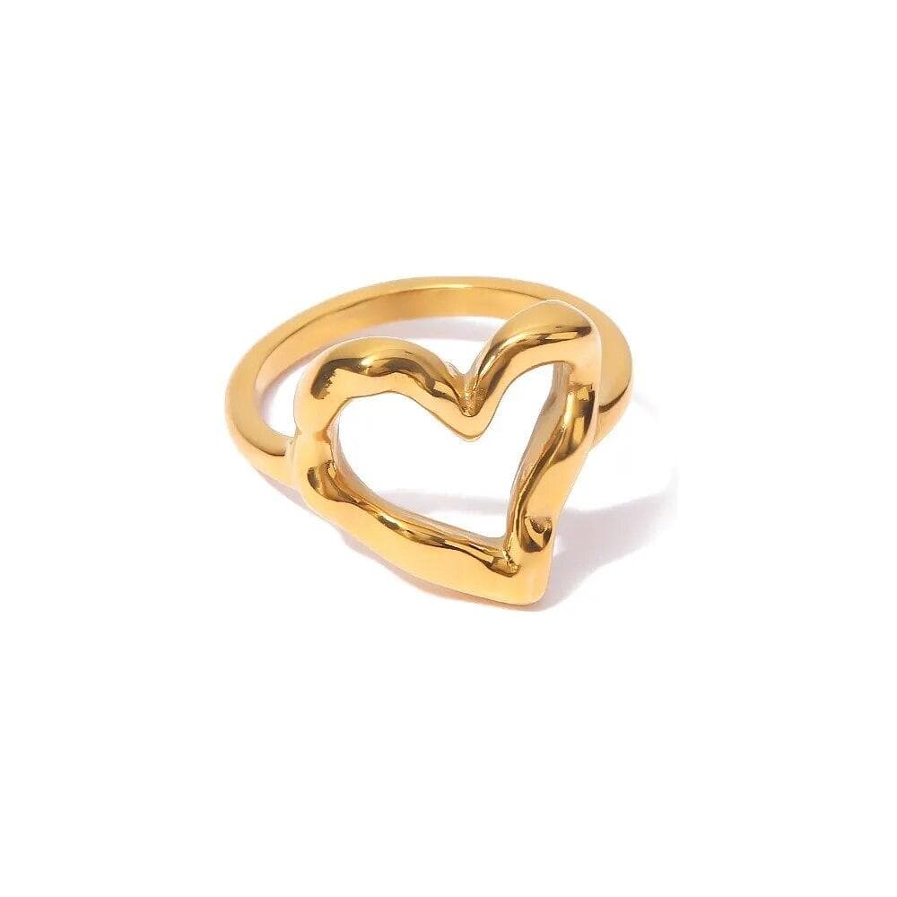 Stainless Steel Fashion Heart Rings For Women Trendy Hollow-out Heart Finger Ring Jewelry Gift 6 gold