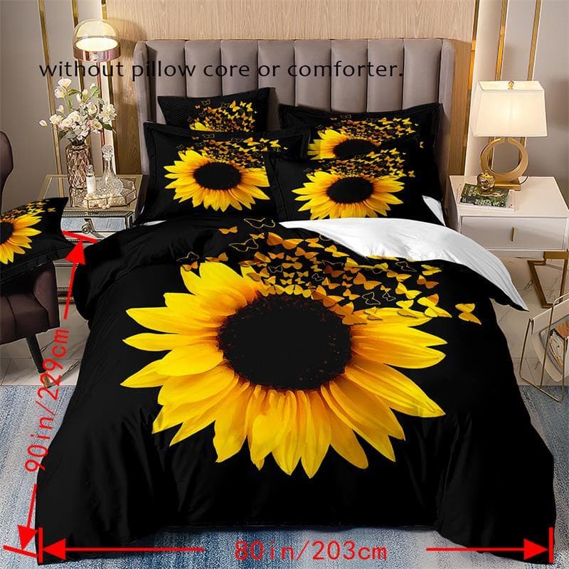 3pcs Fashion Duvet Cover Set, Sunflower Print Bedding Set With Zipper Closure, Soft Comfortable Duvet Cover Eu Single135x200cm