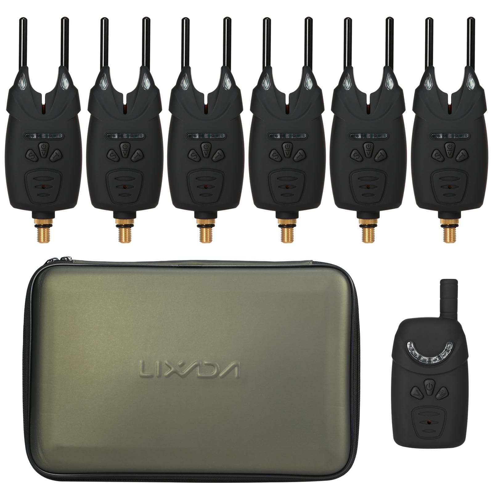 Lixada Electrocnic Fishing Alerts Bite Alarm LED Wireless Fishing Alarm Digital Fishing Receiver 6 transmitters black