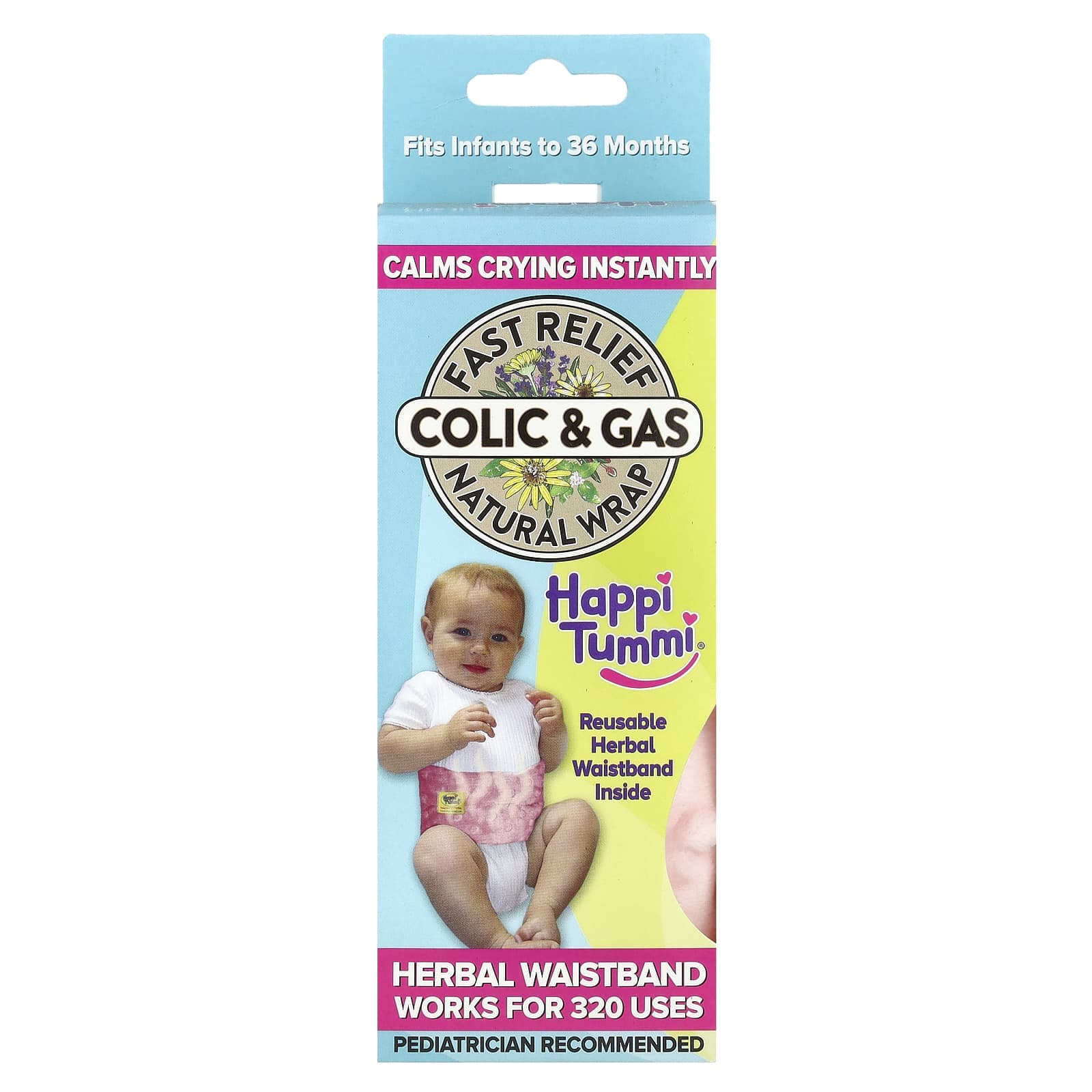 Happi Tummi, Fast Relief from Colic and Gas, Natural Wrap, Infants Under 36 Months, Pink, 1 Patch & 1 Herbal Pouch