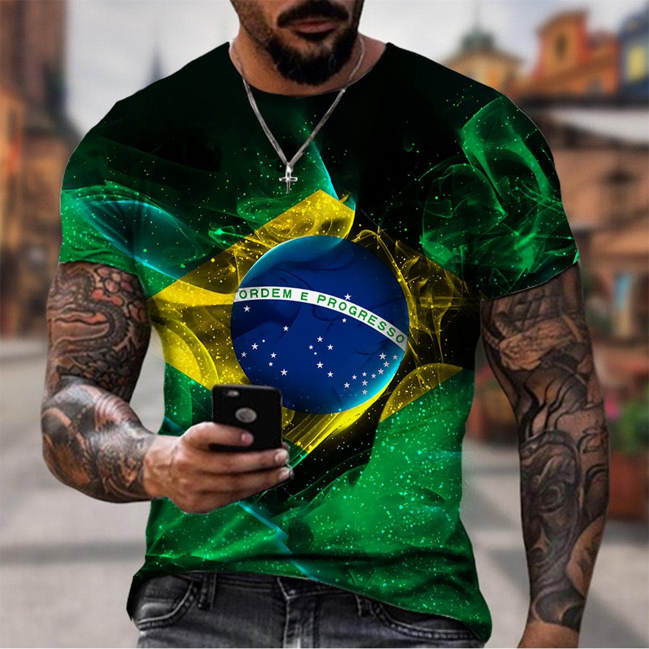 Man Fashion Brazil T Shirt Harajuku Men's Brasil Flag 3D Printing Casual Sports T-shirt Casual Short Sleeve Birl Tshirt M