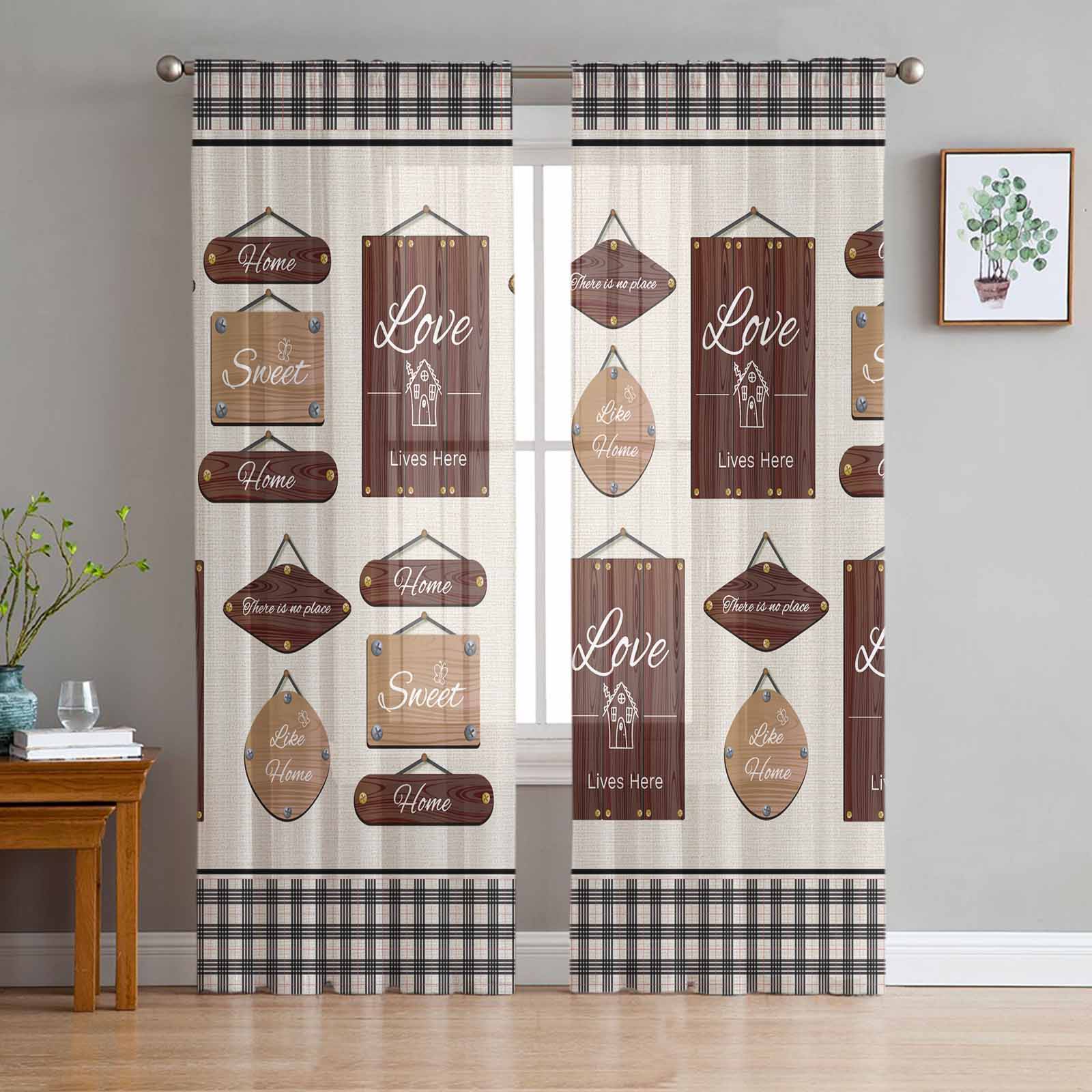 Quotations On Plaques And Wooden Boards Window Tulle Curtains for Living Room Bedroom Hotel Luxury Decoration Sheer Curtains 135W x 114H(cm)