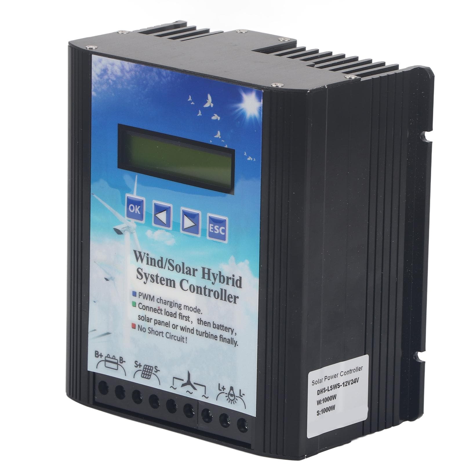 Wind Solar Hybrid Controller 12?24V PWM Charging LCD Display Universal for Off Grid Generation