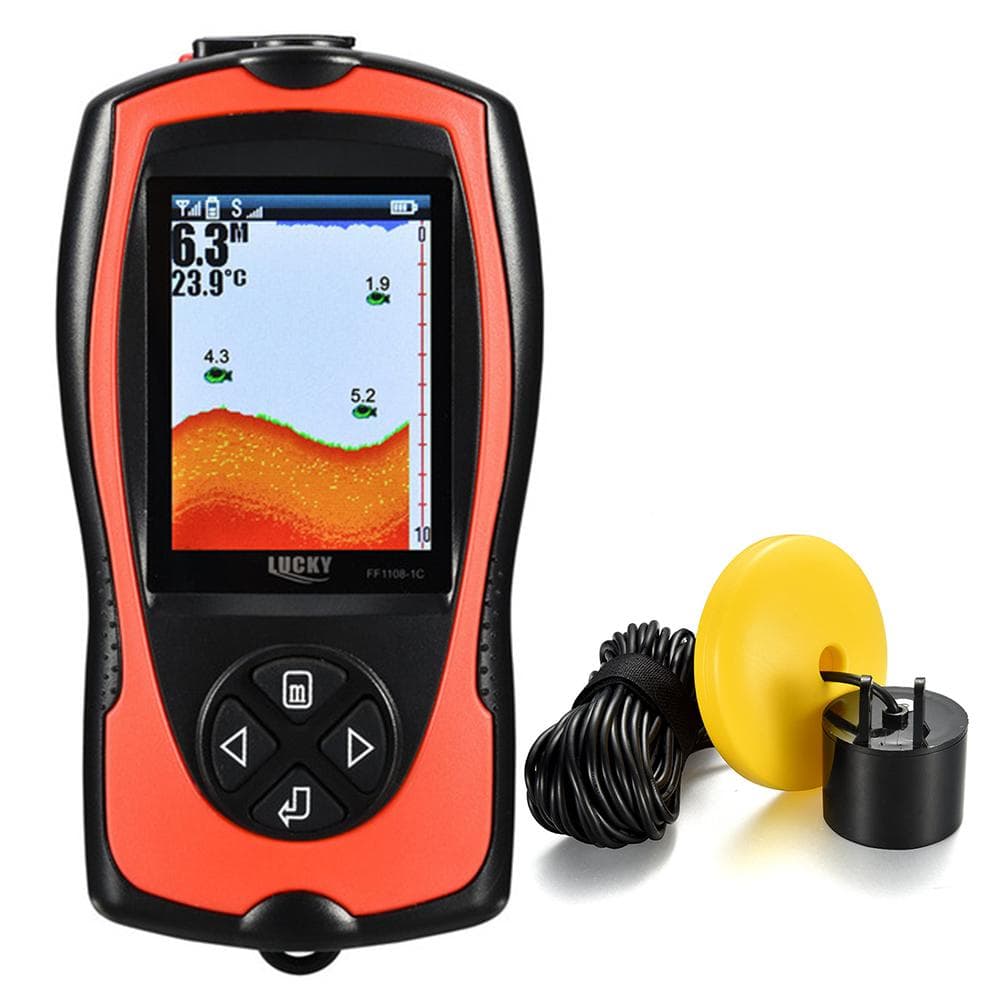 LUCKY FF1108-1CT Portable Fish Finder 100M300FT Depth Fish Alarm Wired Fish Detector Wired-US plug orange