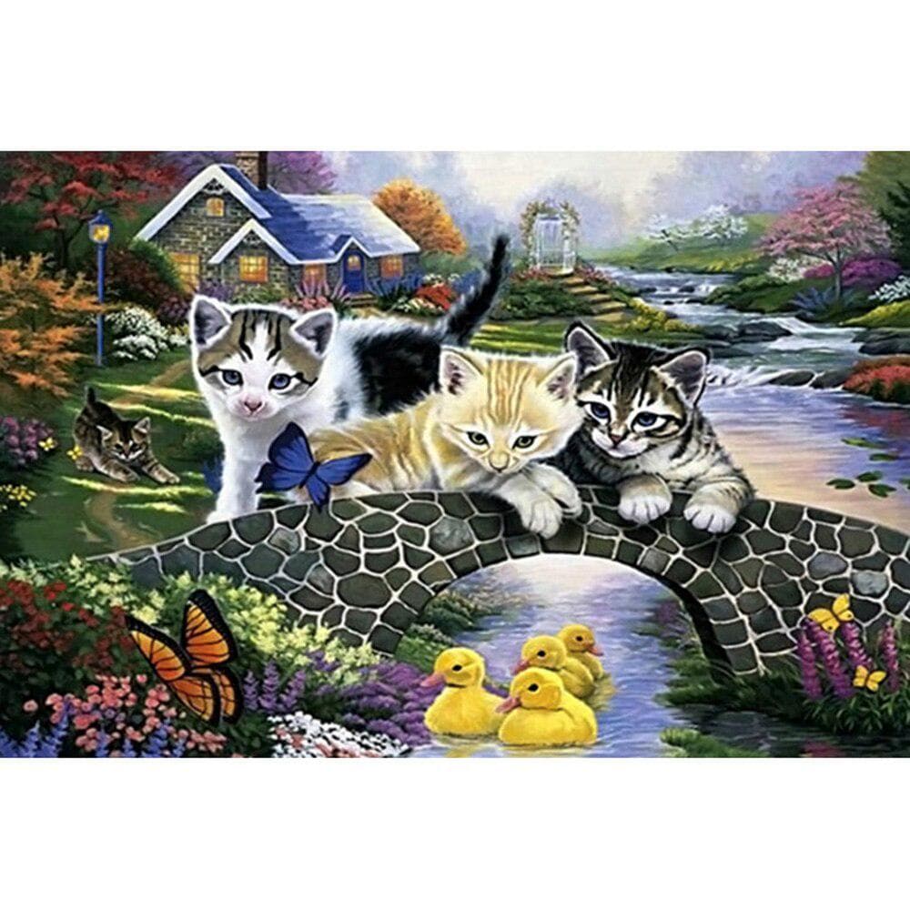Home Decor DIY 5D Diamond Embroidery Cat and duckling Cross Stitch Set Abstract Oil Painting 20X30CM