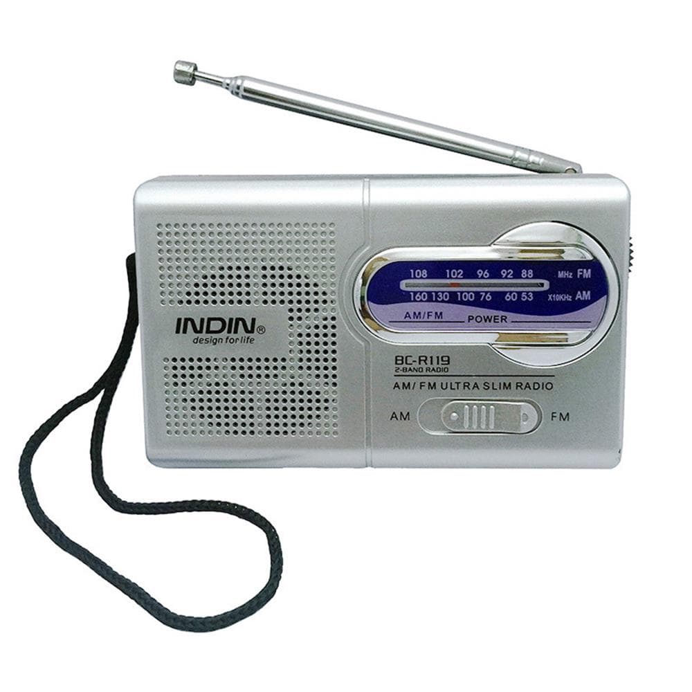 INDIN BC-R119 AM/FM Dual Band Mini Radio Receiver Portable Player Built-in Speaker with a Standard silver grey