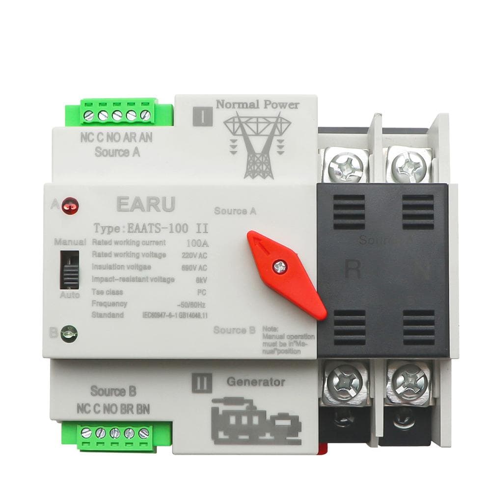 Compact Automatic Transfer Switch Electrical Selector Switches Dual Power Switch Solar Power Rail W2R-2P 220V