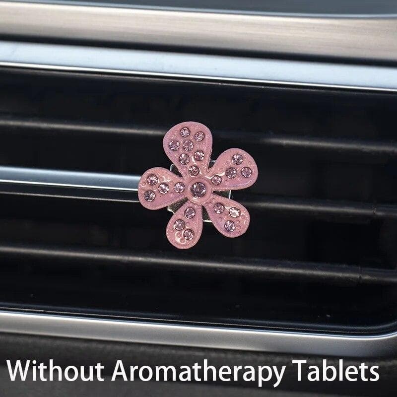 Car Air Outlet Perfume Clip Car Interior Decor Rhinestone Flower Car Air Outlet Aromatherapy Clip Accessories pink