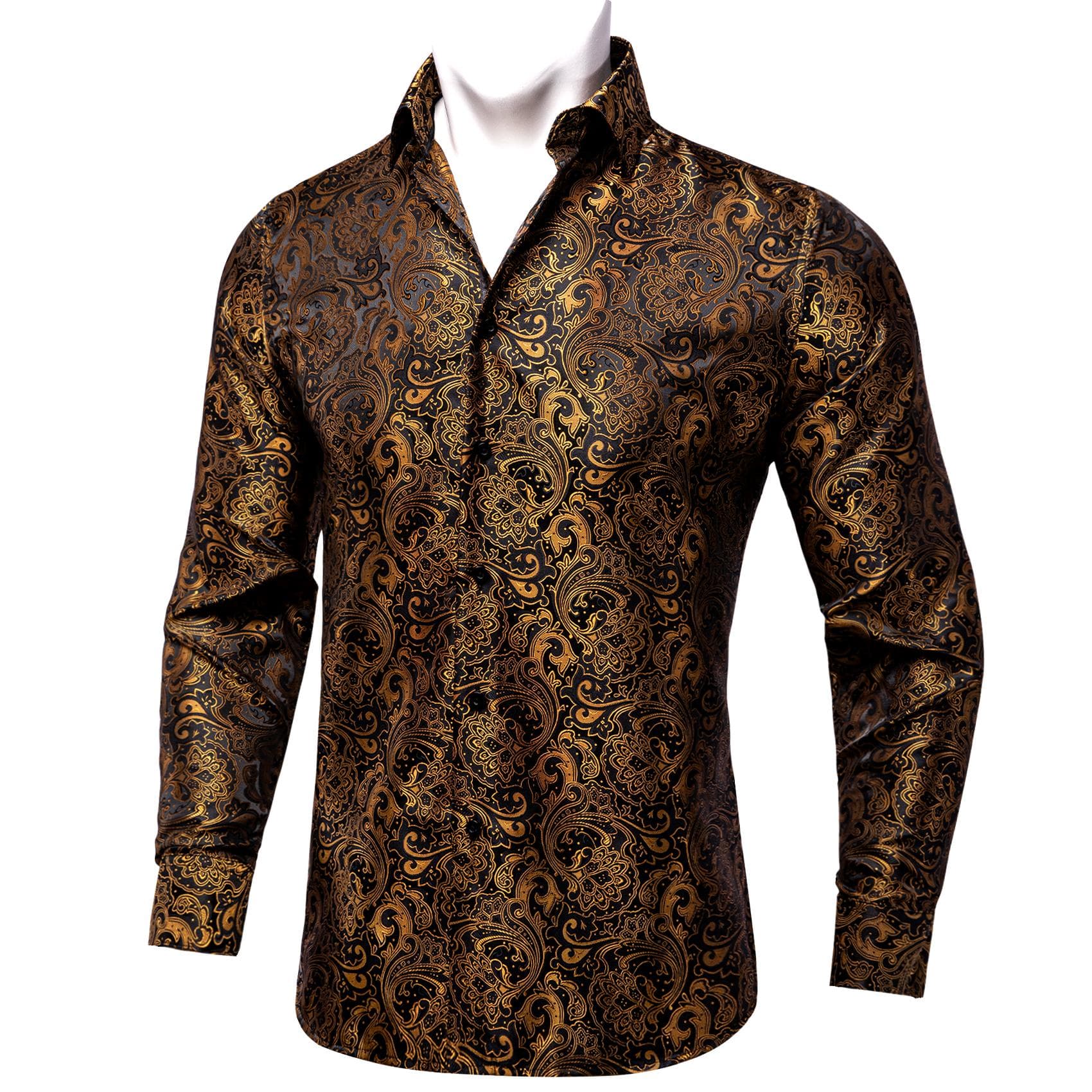 Paisley Shirt for Men Wine Red Blue Green Grey Paisley Shirt Silk Long Sleeve Shirt Business Casual Shirts XXL gold