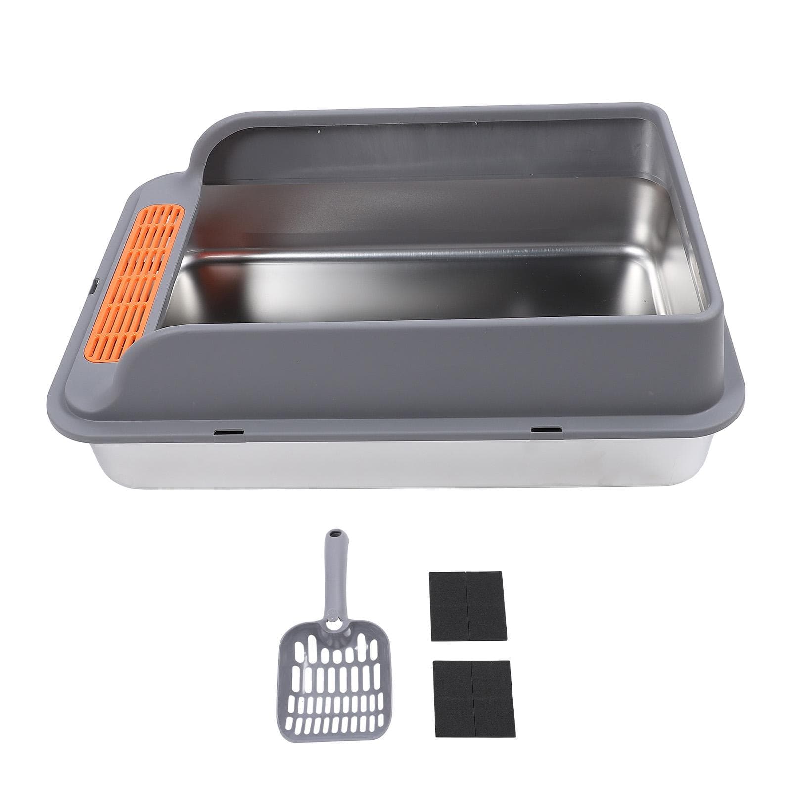 Large Metal Litter Box Stainless Steel Anti Splashing High Sided Kitty Litter Tray with Pedal L dark gray