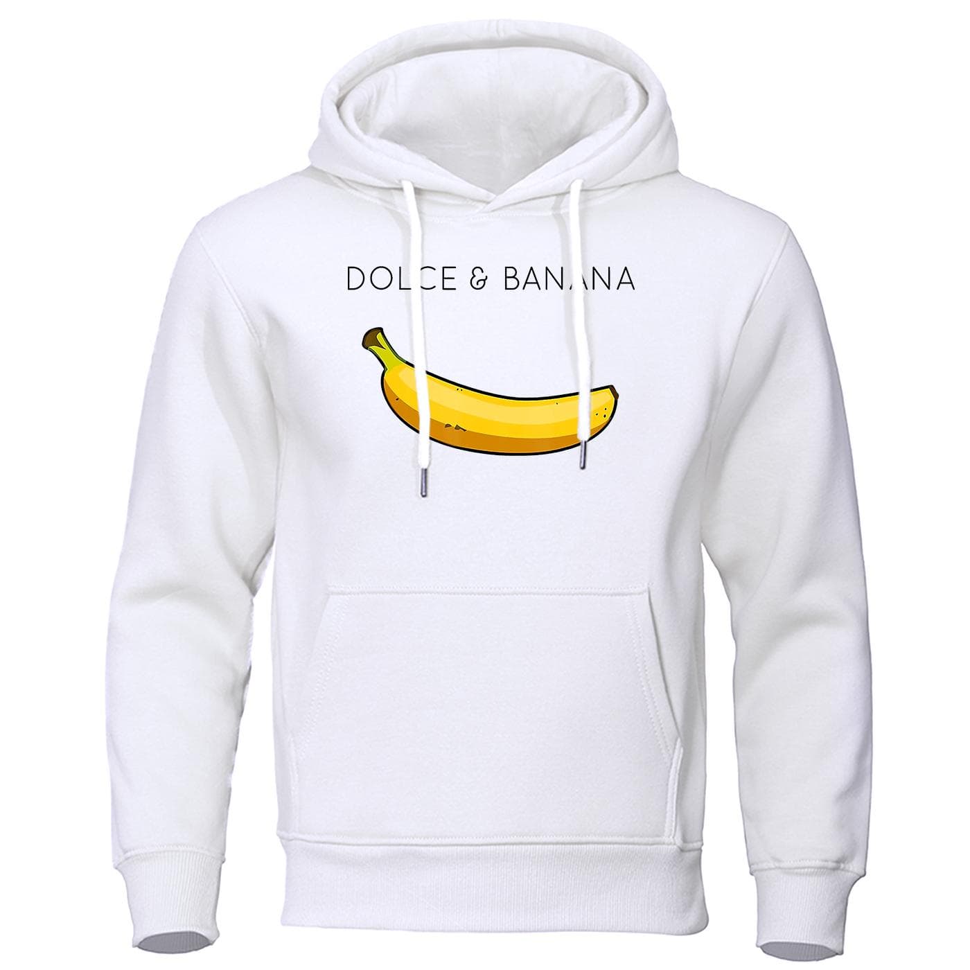 Dolce & Banana Cute Printed Men Hoodie Loose Casual Clothing Fashion Warm Fleece Hoodies Personality Street Hip Hop Sweatshirt L white
