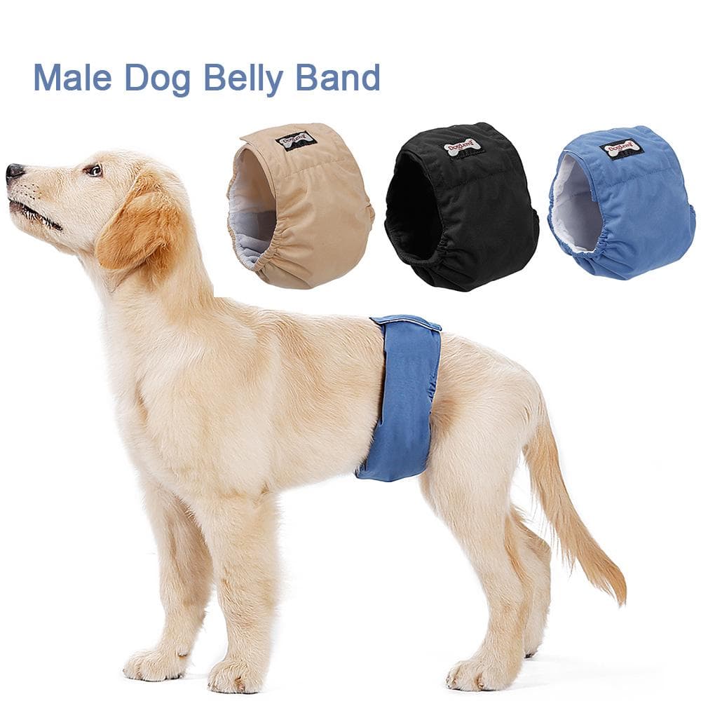 3Pcs Washable Male Dog Belly Band Wrap Waterproof Pet Diaper Toilet Training Dog Physiological Pant L black/blue