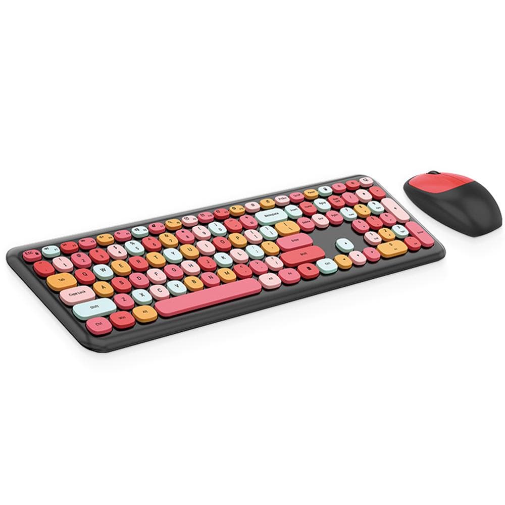 Mofii 666 Keyboard Mouse Combo Wireless 2.4G Mixed Color 110 Key Keyboard Mouse Set with Round Punk black