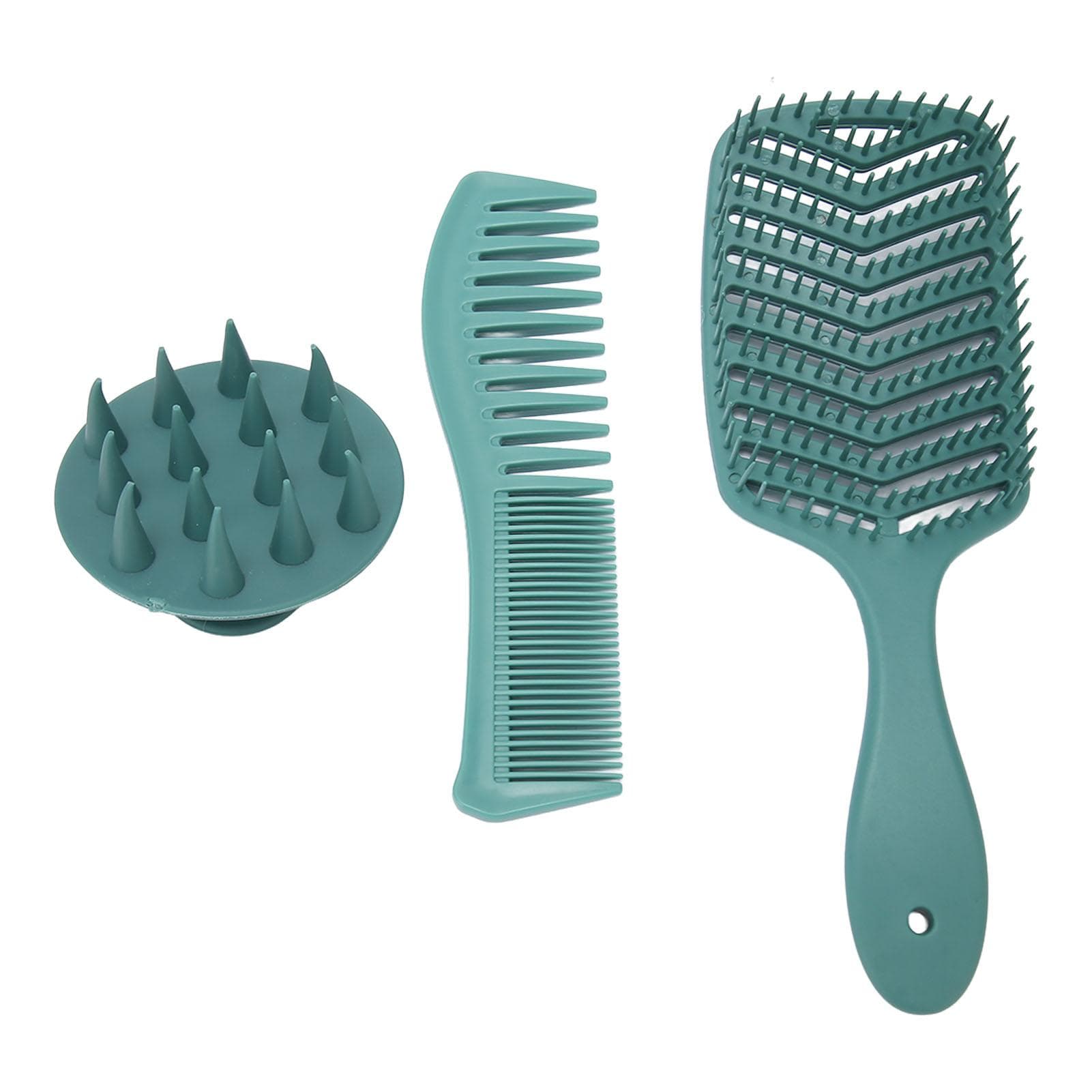 Hair Brush Comb Set Silicone Portable Detangler Hair Comb Set for Wet Dry Curly Hair Green