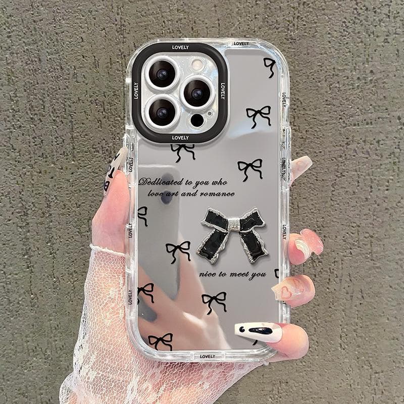 Black Bow Suitable for IPhone15 IPhone Case 16promax Mirror Three-dimensional 14 Light Luxury 13 Anti-fall iPhone 7 Plus/8 Plus