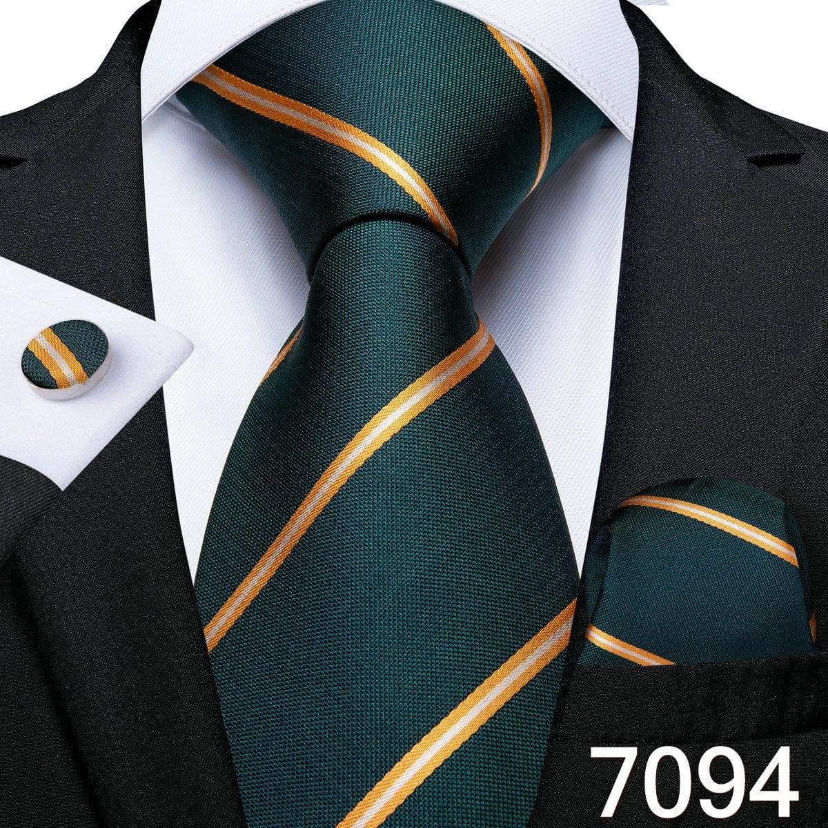 DiBanGu Mens Silk Necktie Set Striped Paisley Solid Tie Pocket Square Cufflinks N-7094