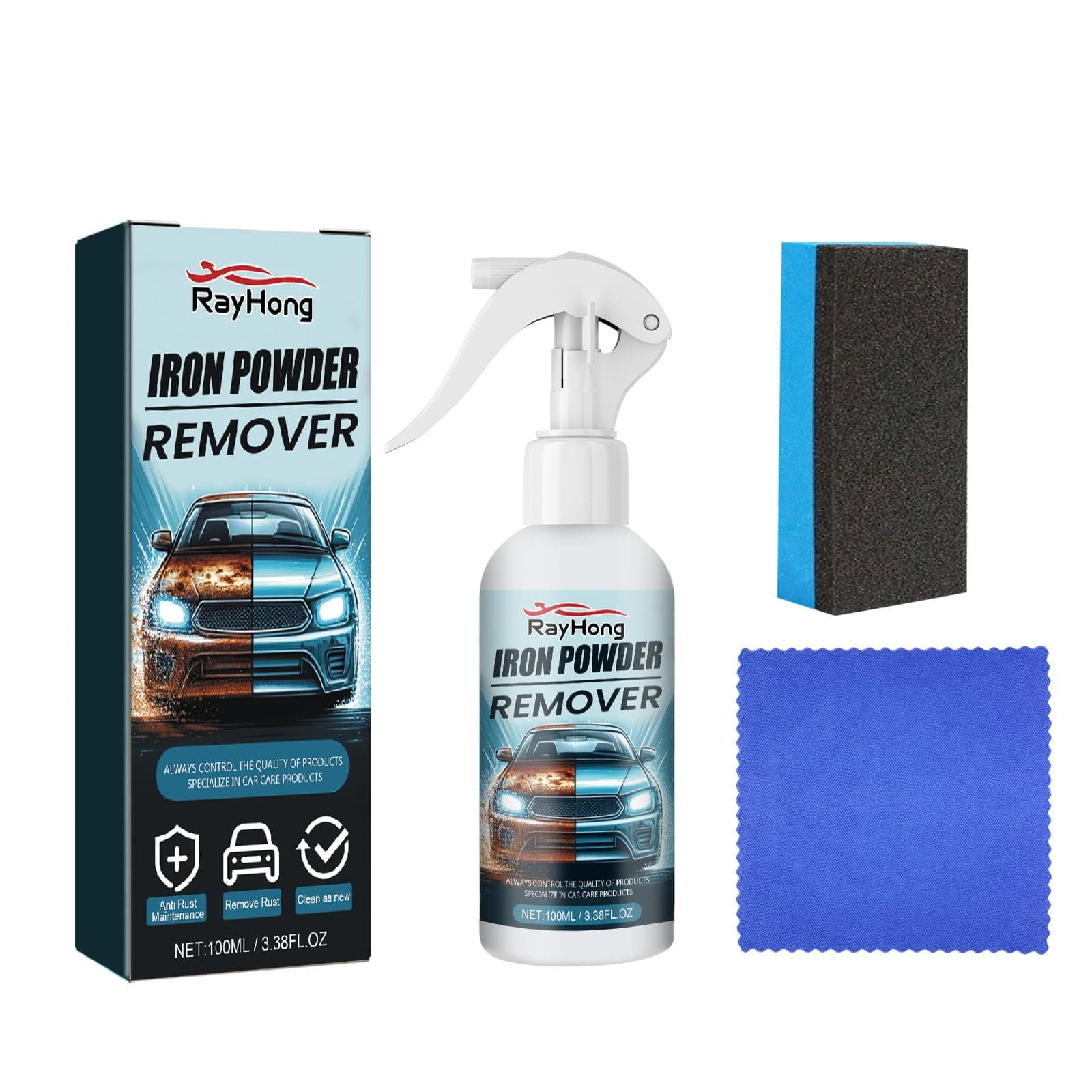 Rayhong Car Iron Powder Remover Set Car Paint Tire Rust Cleaner Stain Remover Rust Renovator
