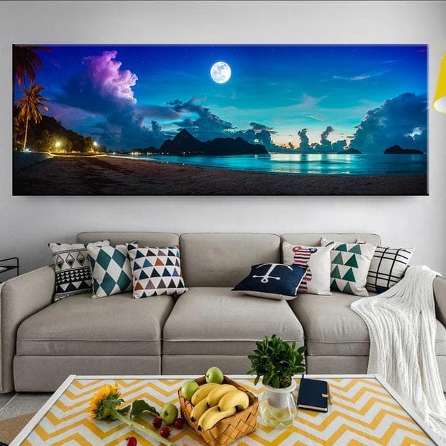 Seascape Panorama Blue Sky Cloud Canvas Painting Landscape Posters and Prints Wall Art Pictures Living Room Home Decor No Frame 50cm×150cm NoFrame