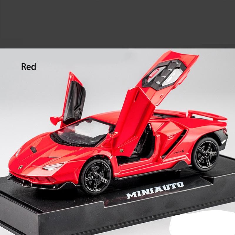 1:32 Lamborghini LP770 Car Model Toy, with Sound and Light Pull Back Car Zinc Alloy Toys for Kids Boy Girl Gift 15.4*6.7*4cm red
