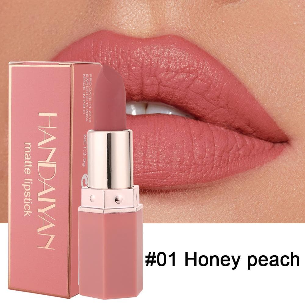 HANDAIYAN 6 Colors Matte Waterproof Velvet Nude Lipstick Sexy Red Brown Pigments Makeup Long Lasting Profissional 01